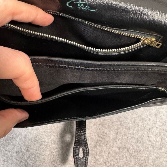 Vintage Etra Women's Black Suede Leather Crossbody Bag Small Casual - Picture 7 of 15